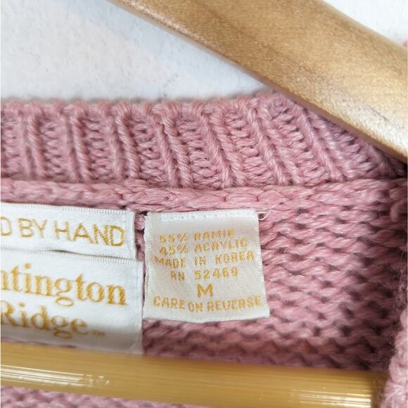 Vintage Huntington Ridge Pink V-Neck Button Front Hand Knit Cardigan - Picture 6 of 6